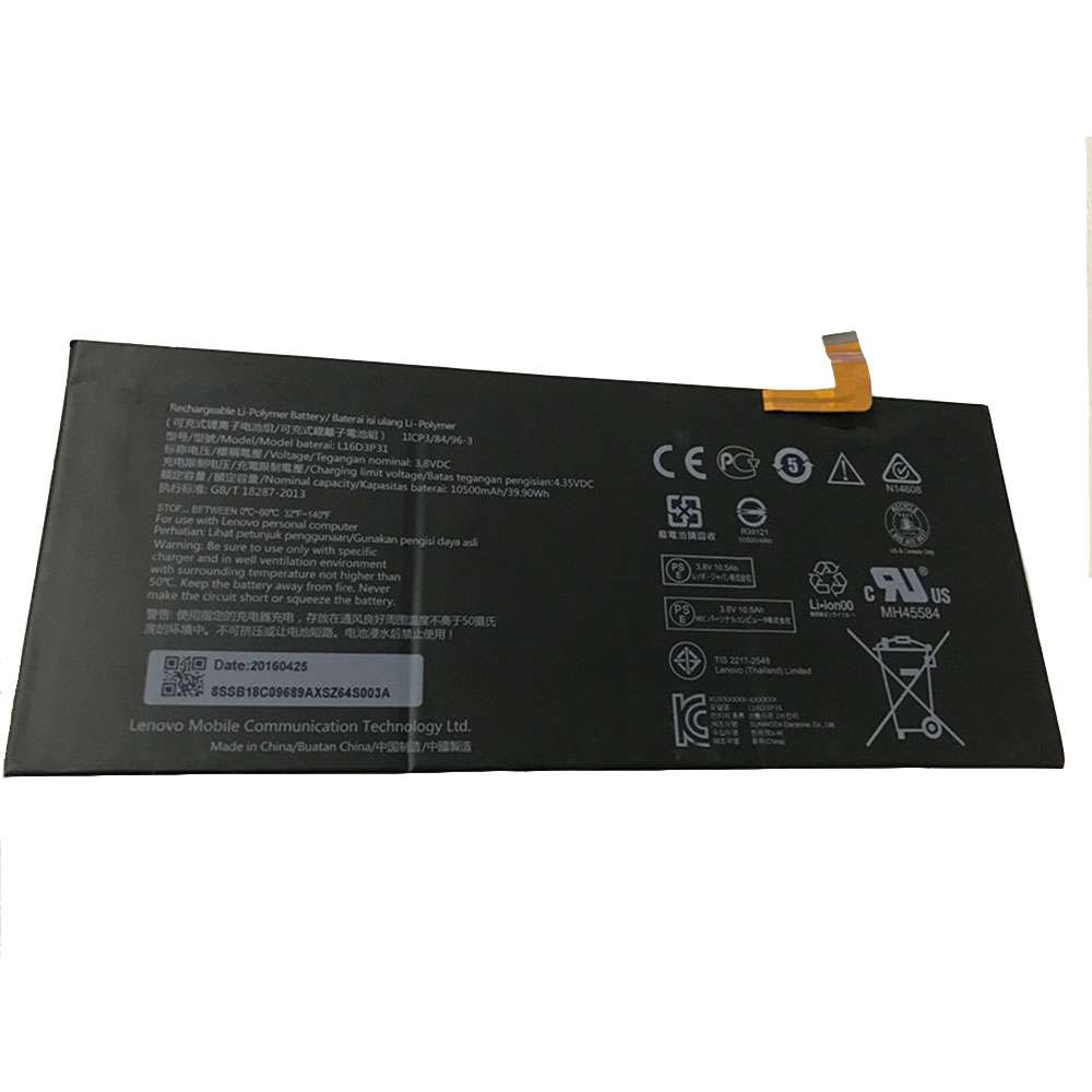 3.8V 10500mAh/39.9Wh L16D3P31 Tablet Battery for Lenovo YU10349-16018 L16C3P31 1ICP3/84/96-3