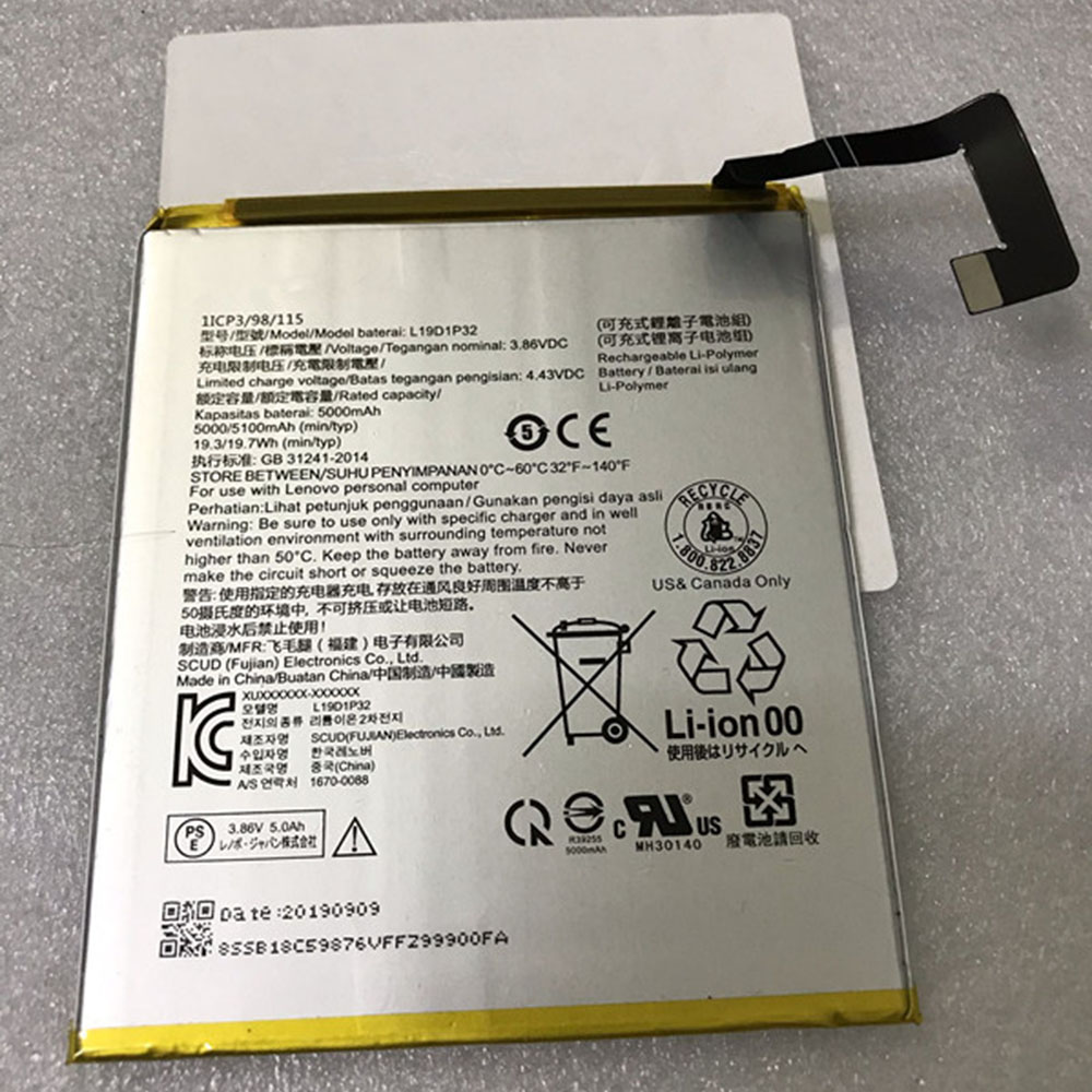 3.86V/4.43V 5000mAh/19.3WH L19D1P32 Smartphone Battery for Lenovo X505X X505L X505F