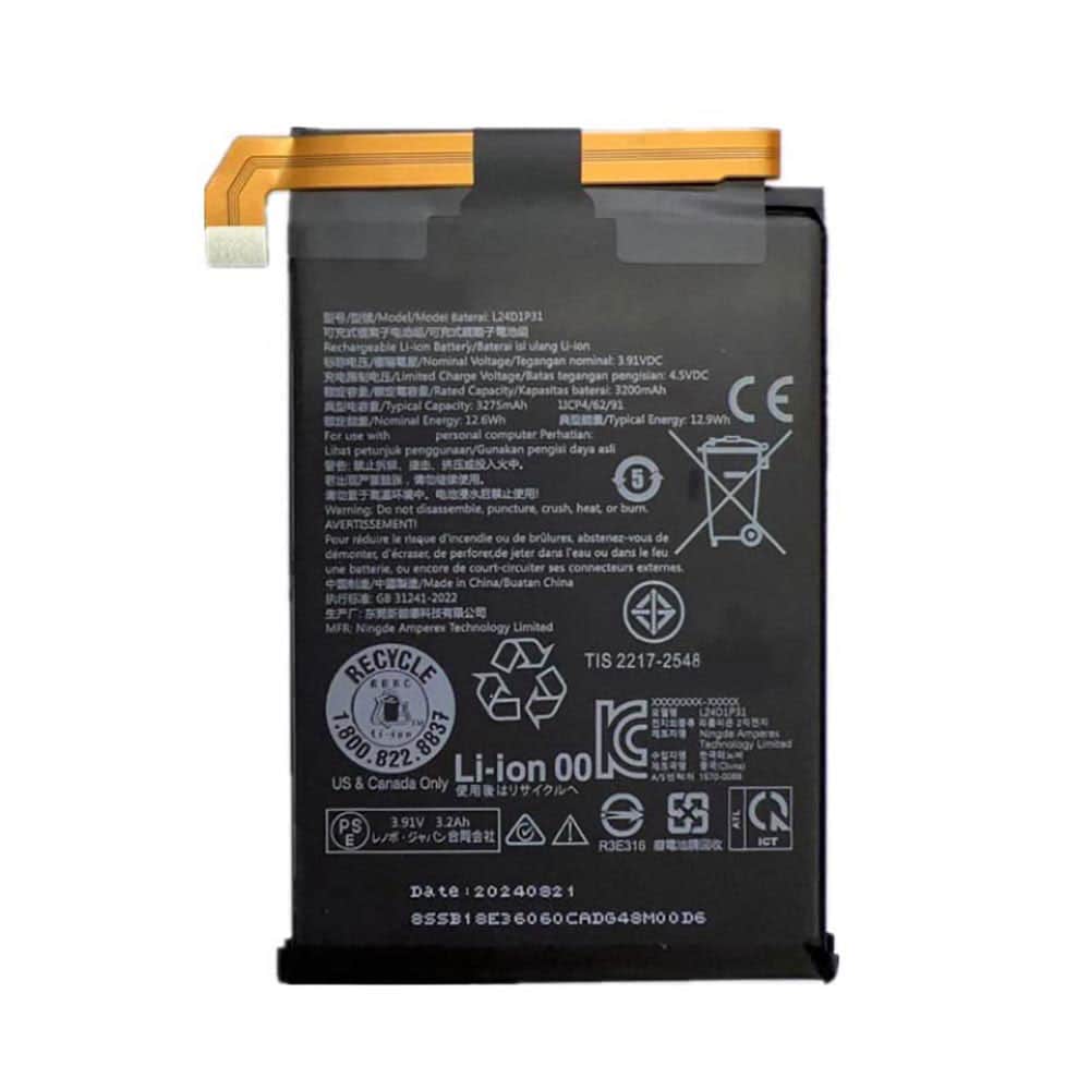 3.91V 3200mAh/12.6Wh L24D1P31 Tablet Battery for Lenovo Legion Y700 3 Gen TB-9707F 321FU