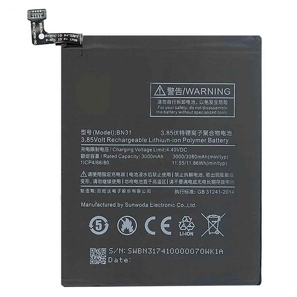 3.85V 4.4V 3000mAh/11.55WH BN31 Smartphone Battery for Xiaomi Mi A1 (Mi 5X)
