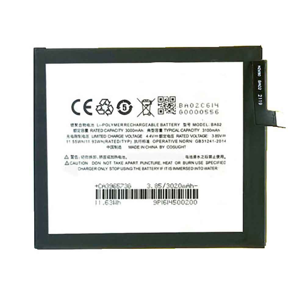 3.85V 3100mAh BA02 Smartphone Battery for Meizu M3e A680