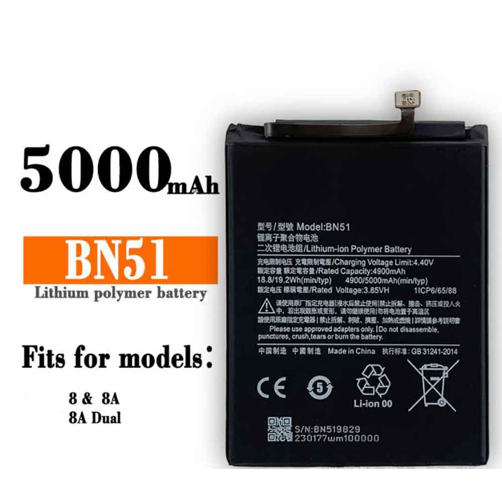 3.85V 4.4V 5000mAh/19.2WH BN51 Smartphone Battery for Xiaomi Redmi 8A Dual