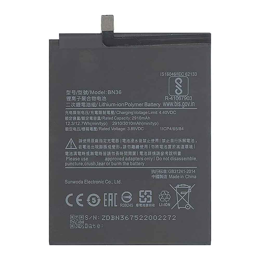 3.85V 4.4V 3010mAh/12.7WH BN36 Smartphone Battery for Xiaomi Mi 6X