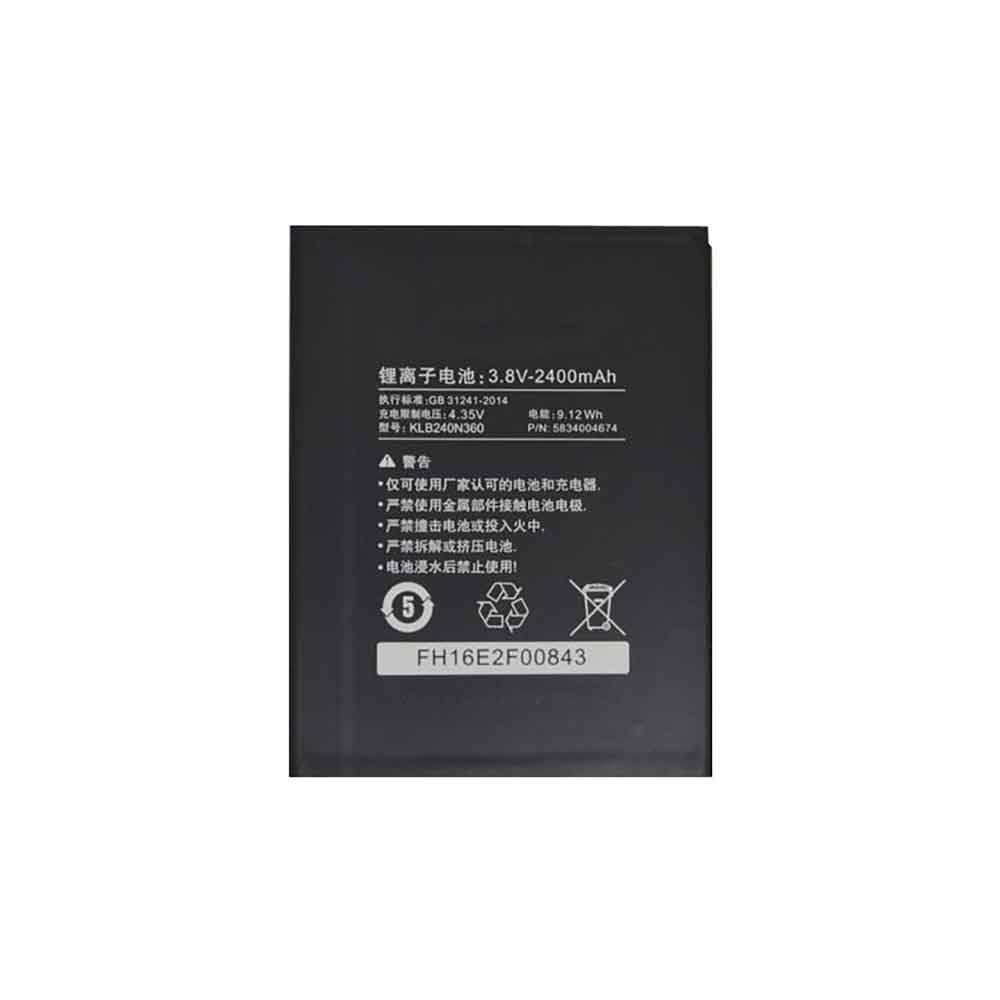 3.8V 2400mAh KLB240N360 Smartphone Battery for Konka R3