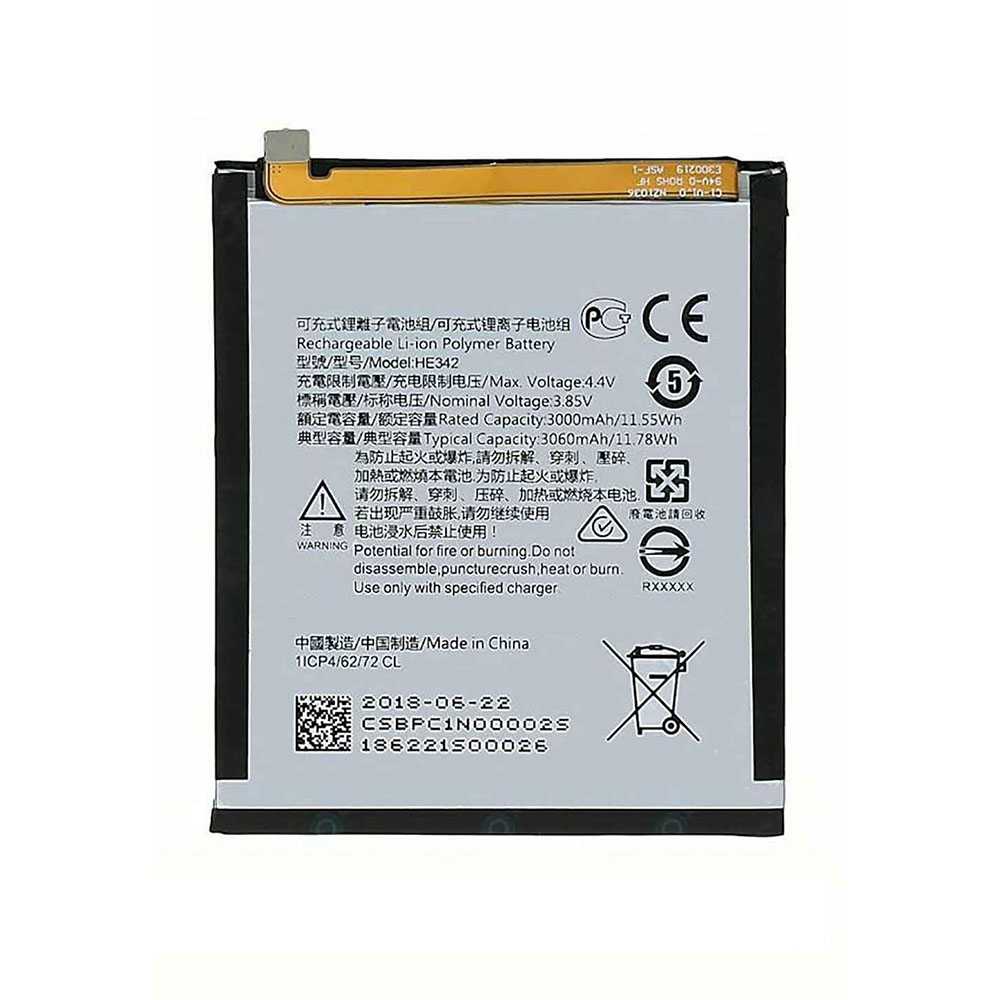 3.85V 4.4V 3060mAh/11.78WH HE342 Smartphone Battery for Nokia X5 5.1 Plus, X6 6.1 Plus