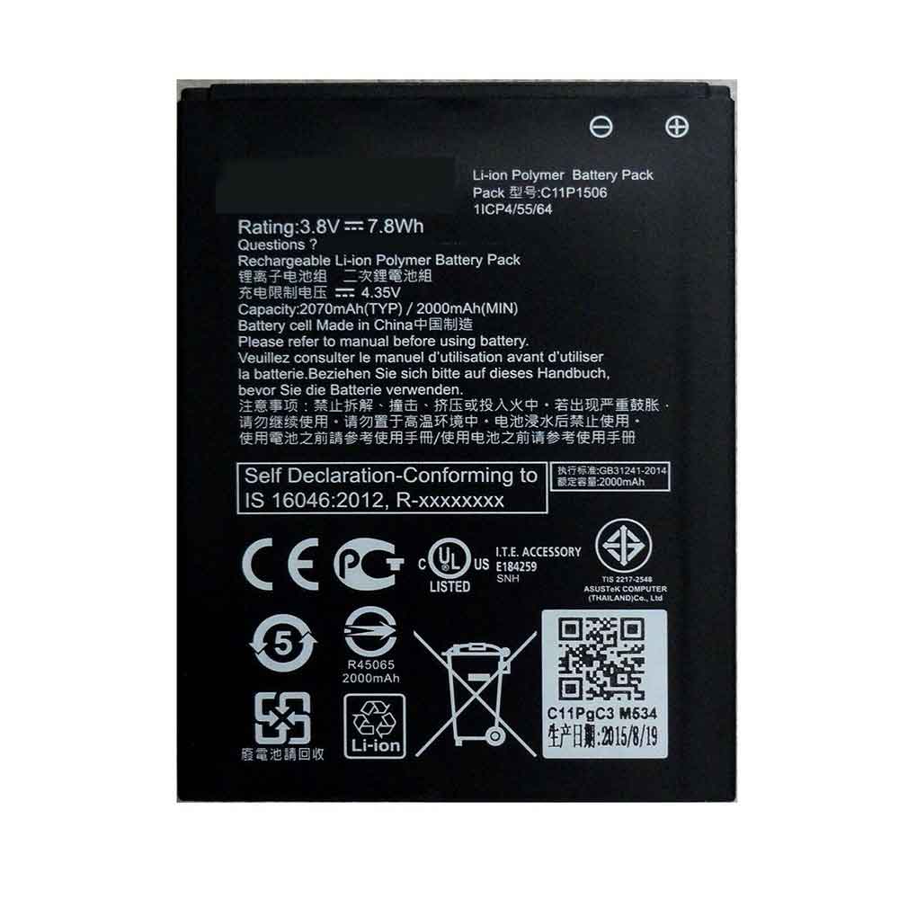 3.8V 2070mAh C11P1506 Smartphone Battery for Asus G500TG ZC500TG Z00VD