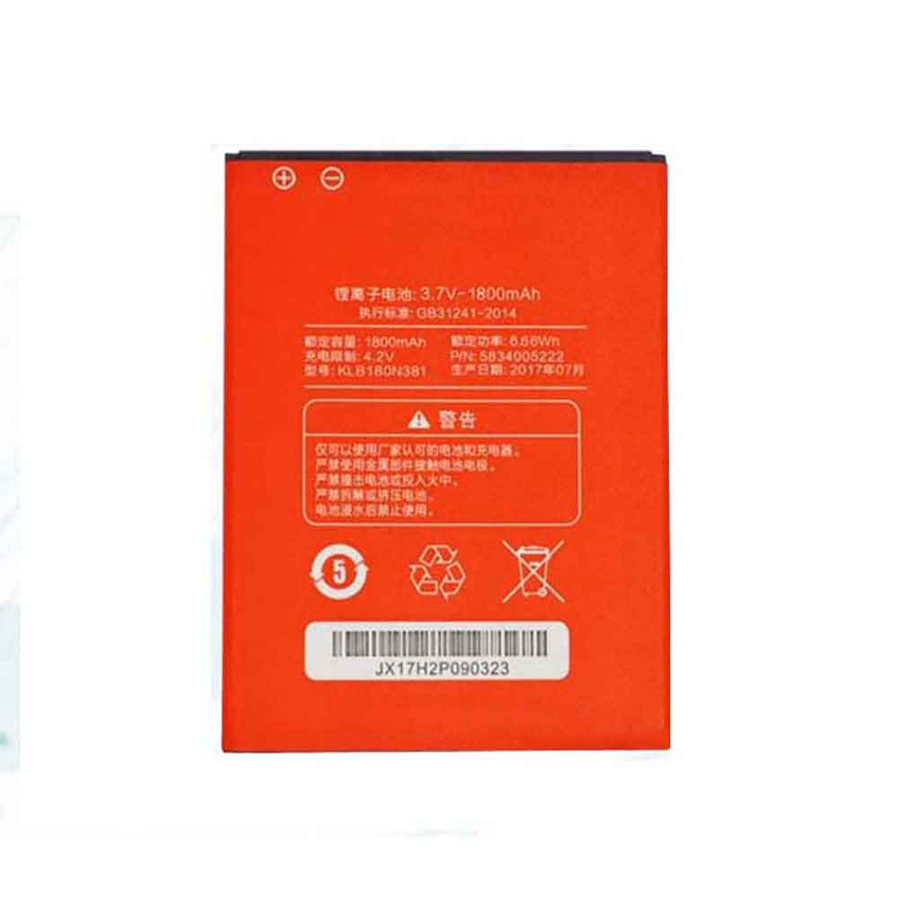 3.7V 1800mAh KLB180N381 Smartphone Battery for Konka D6+
