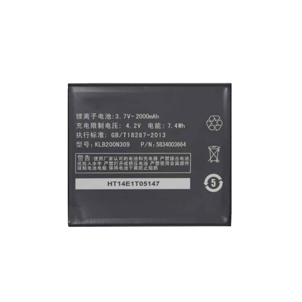 3.7V 2000mAh KLB200N309 Smartphone Battery for Konka L823