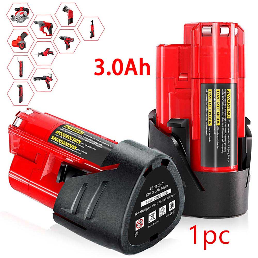 12V 3.0Ah M12 Power Tool Battery for Milwaukee M12 M-12 48-11-2425 48-11-2420