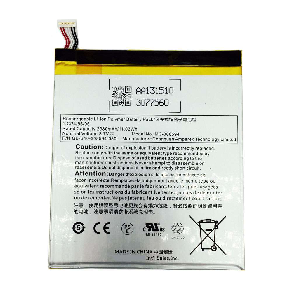 3.7V 2980MAH/11.03WH MC-308594 Tablet Battery for Amazon Kindle Fire 7" 5th Gen 

SV98LN