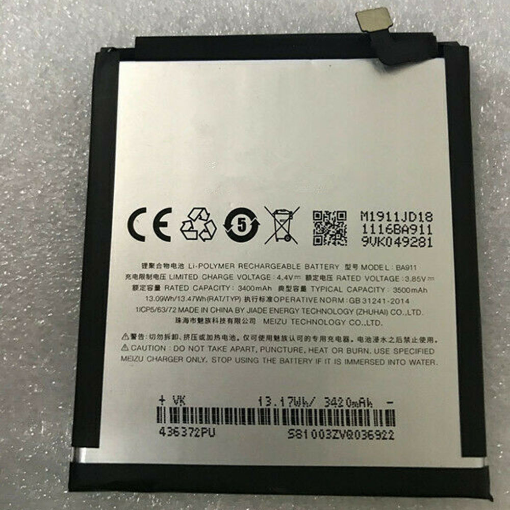 3.85V/4.4V 3400mAh/13.09WH Meizu BA911 Replacement Battery