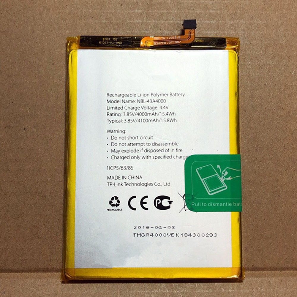 3.85V/4.4V 11.63WH/3020mAh NBL-43A4000 Smartphone Battery for TP-Link Neffos NBL-43A4000