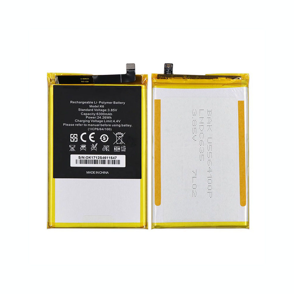 3.85V/4.4V 6300mAh/24.26WH K6 Smartphone Battery for Oukitel K6