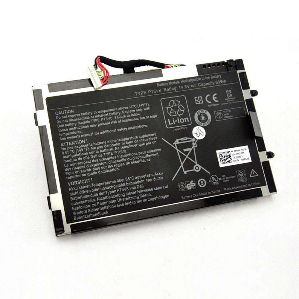 14.8V 4800mAh/63WH PT6V8 Laptop Battery for Dell Alienware M11x M14x R1 R2 R3 T7YJR P06T 8P6X6 08P6X6