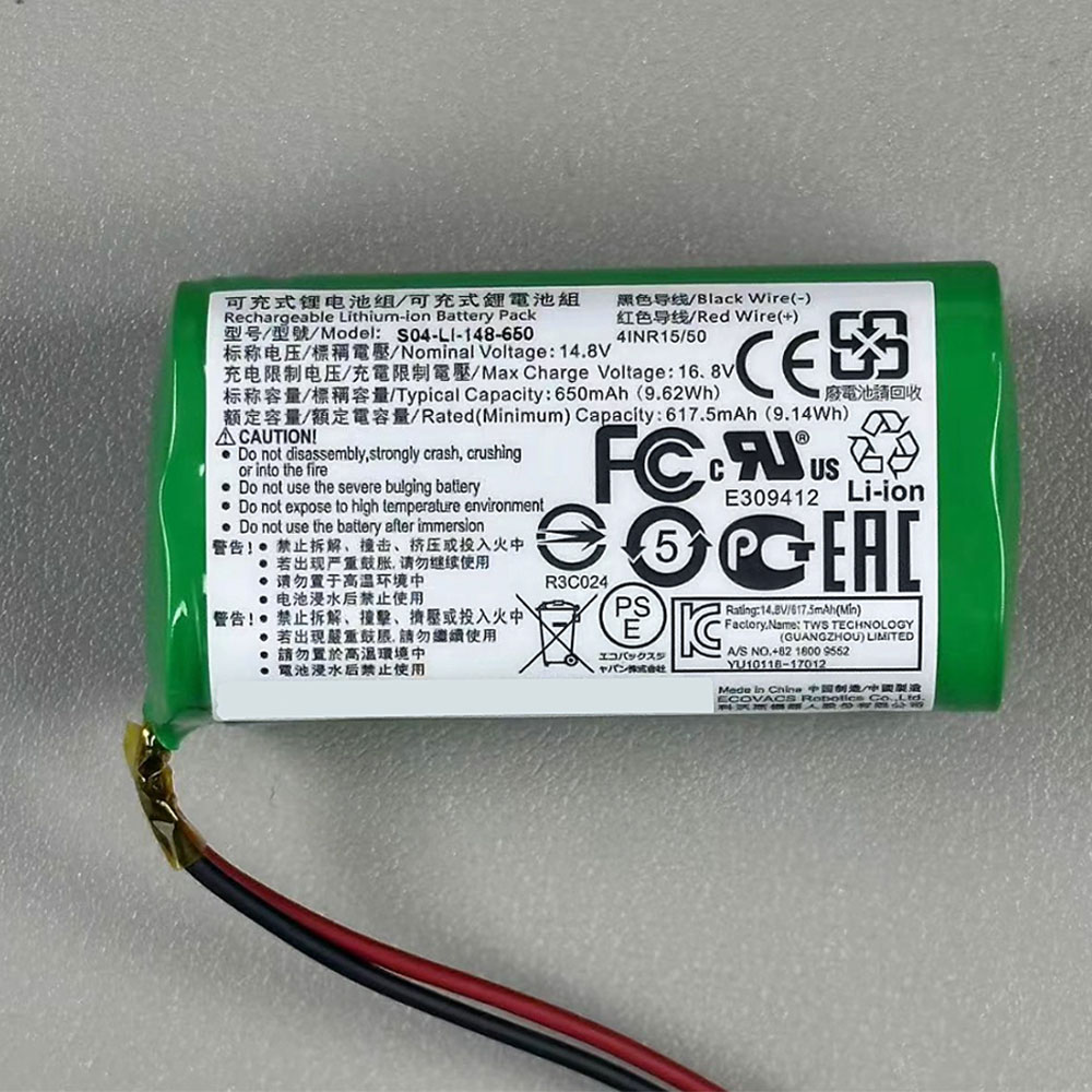 14.8V 650mAh S04-LI-148-660 Electronic Batteries for Ecovacs W830 W833 W836 W850 W860 W880 W950