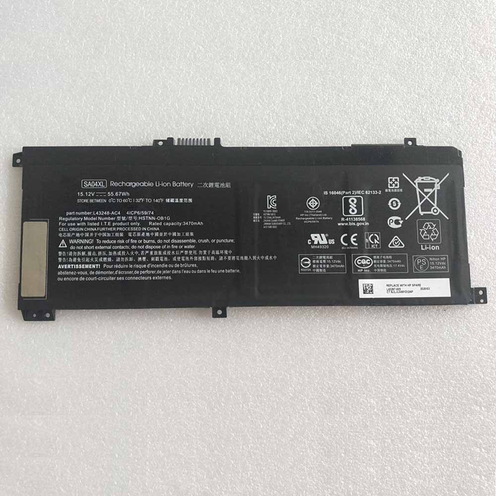 15.12V/17.4V 55.67Wh SA04XL Laptop Battery for HP HSTNN-OB1G HSTNN-OB1F L43248-AC1 L43248-AC2