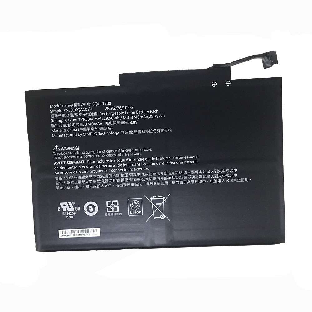 7.7V/8.8V 3840mAh/29.56Wh SQU-1708 Laptop Battery for Simplo SQU-1708 2ICP2 109-2 916QA102H