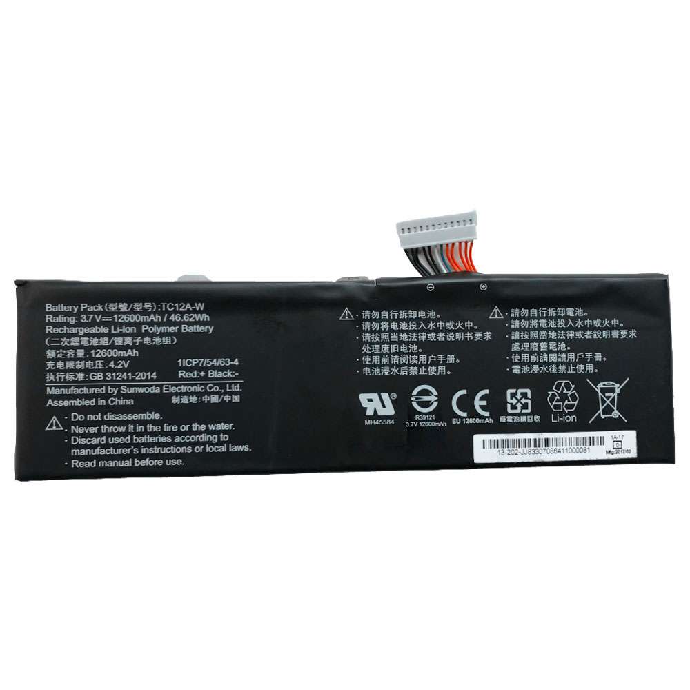 3.7V/4.2V 12600mAh/46.62WH TC12A-W Tablet Battery for Sunwoda Laptop 1ICP7/54/63-4