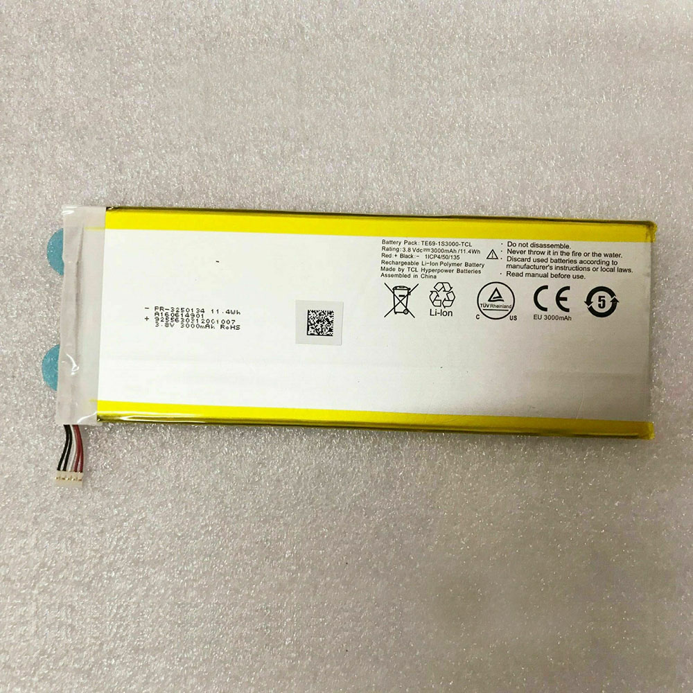 3.8V 3000mAh/11.4WH TCL 3250134 PR-3250134 1ICP4/50/135 Replacement Battery
