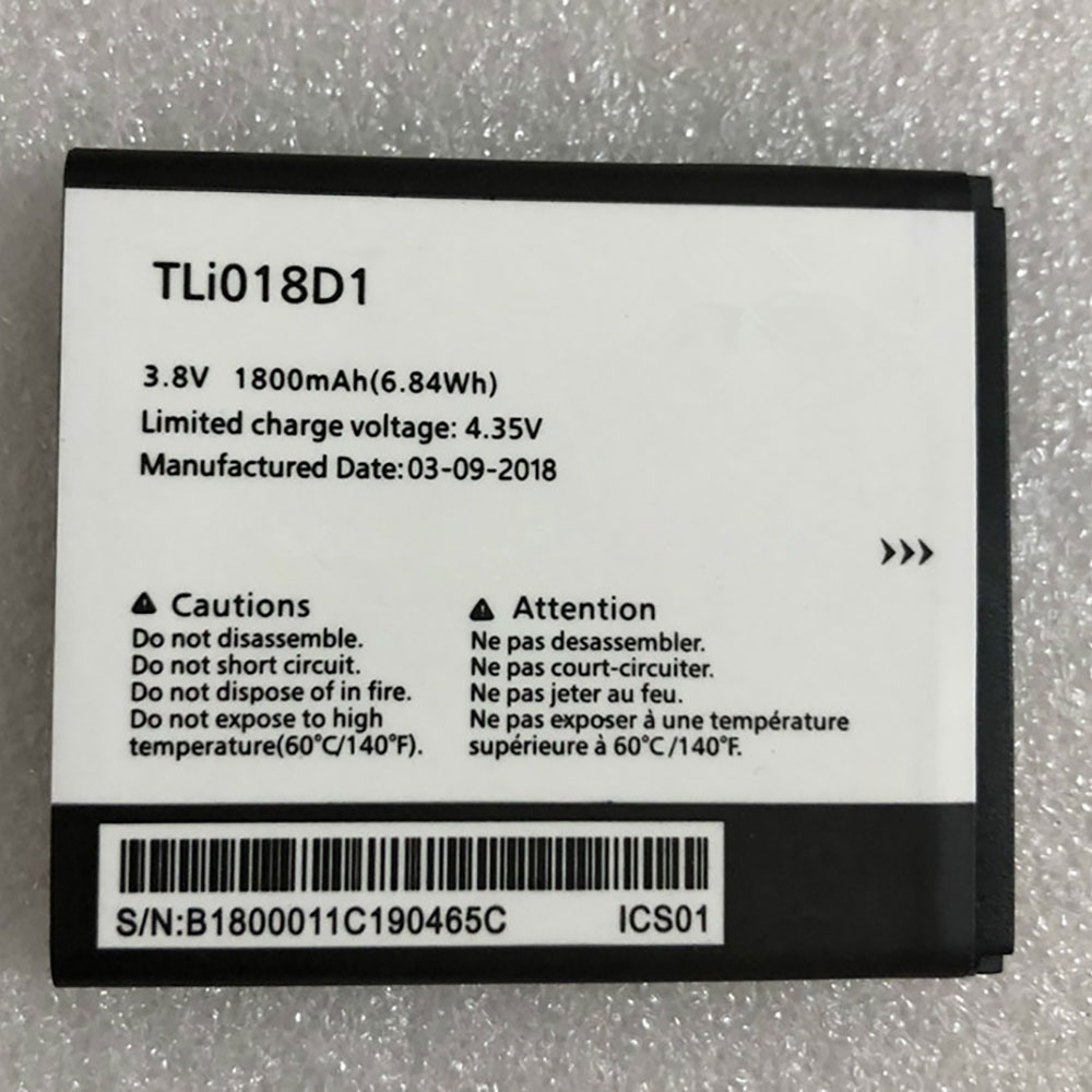 3.8V/4.35V 1800mAh/6.48WH TLI018D1 Smartphone Battery for Alcatel POP D5 5038D phone