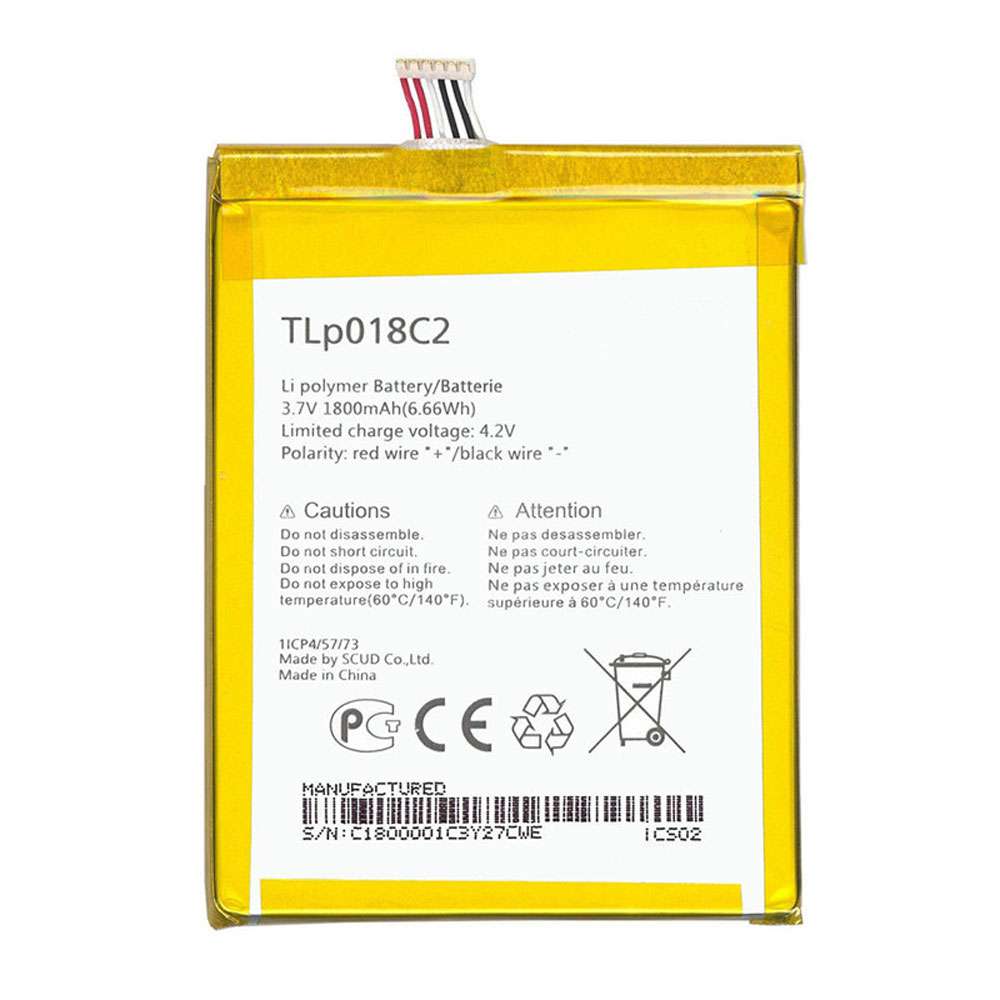 3.7V/4.2V 1800mAh/6.66WH TLP018C2 Smartphone Battery for Alcatel One Touch Idol Ultra 6033 6033X