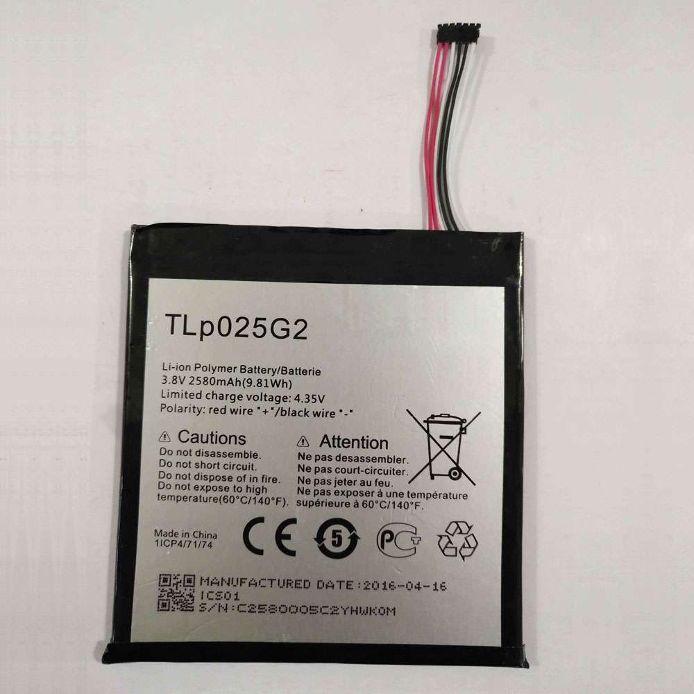 3.8V/4.35V 2580MAH/9.8Wh TLp025G2 Smartphone Battery for ALCATEL OT- 9001A OT- 9001X OT-8050D OT-9003A OT-9003X