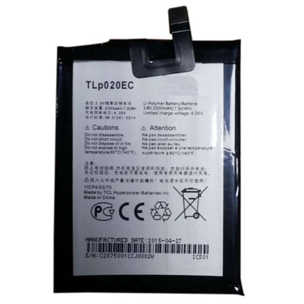 3.8V/4.35V 2000MAH/7.6Wh TLp020EC Smartphone Battery for Alcatel Onetouch