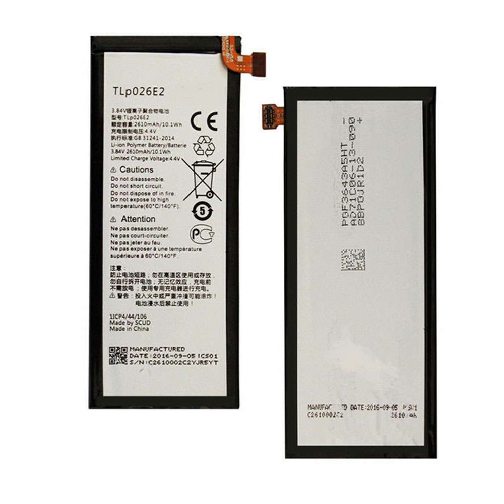 3.85V/4.4V 2610mAh/10.05WH TLp026E2 Smartphone Battery for Alcatel Idol 4 6055U Cricket
