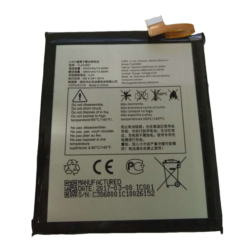 3.8V/4.4V 4000MAH/15.4Wh TLp038B1 Smartphone Battery for Alcatel Cell Mobile Phone