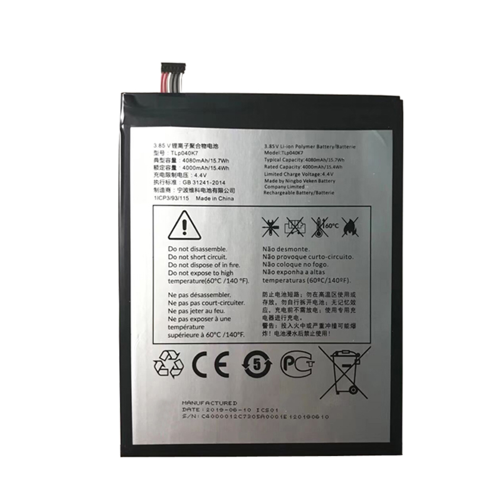 3.85V/4.4V 4000mAh/15.4WH TLp040K7 Tablet Battery for Alcatel TLp040K7 TLp040J1