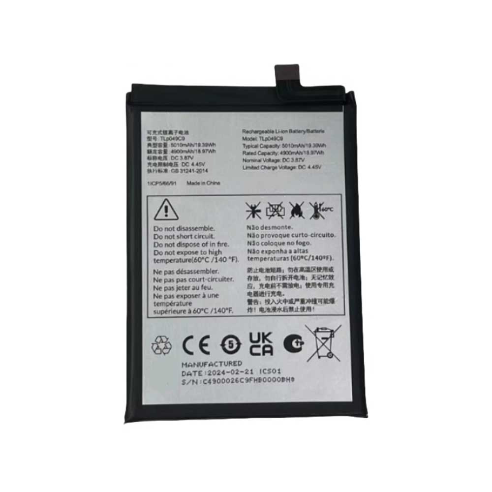 3.87V 5010mAh TLp049C9 Smartphone Battery for Alcatel TLp049C9