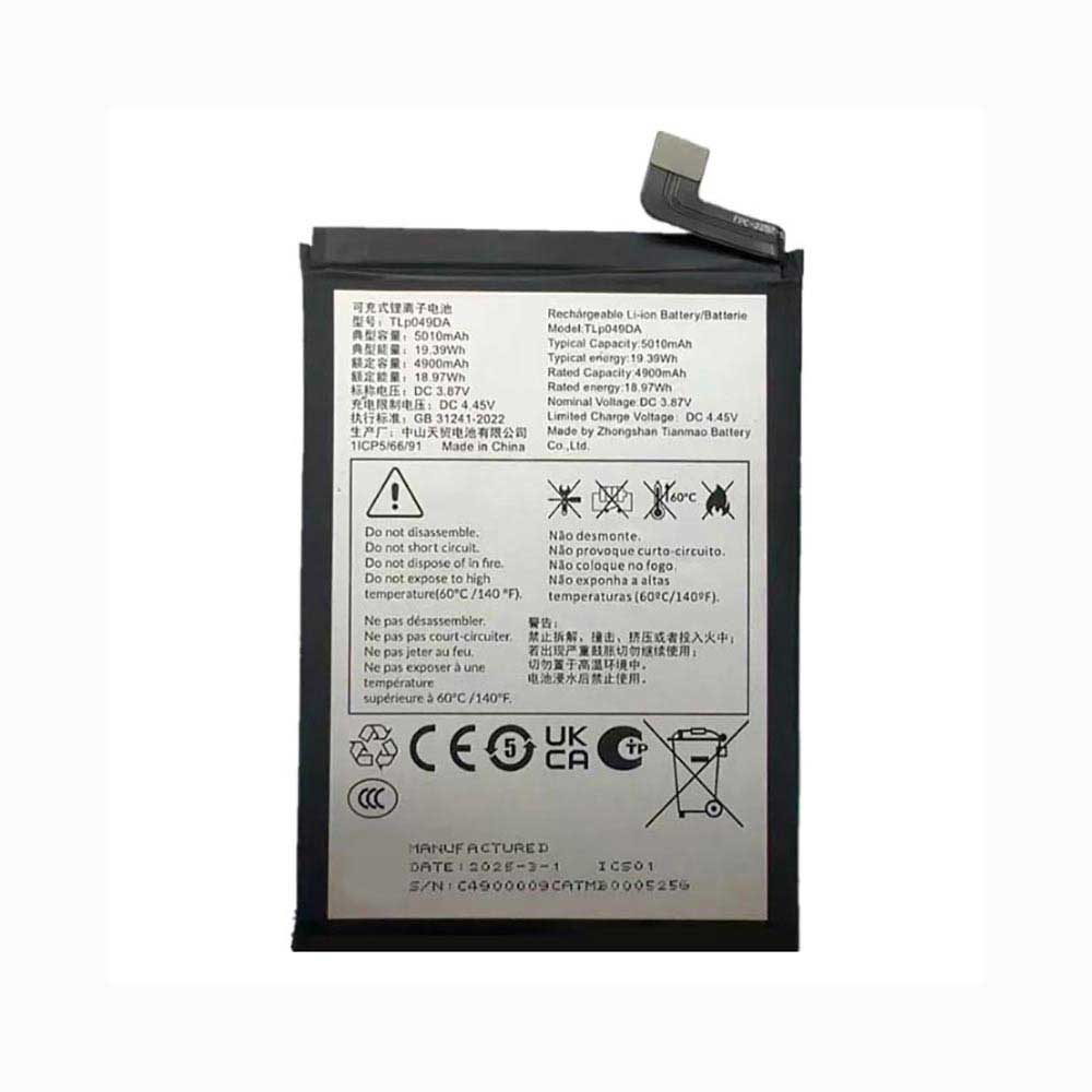 3.87V 5010mAh TLp049DA Smartphone Battery for TCL 40 NXTPAPER 4G T612B