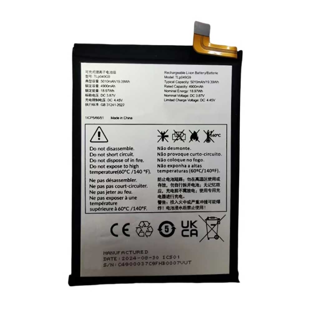 3.87V 4900mAh TLp049G9 Smartphone Battery for Alcatel TLp049G9