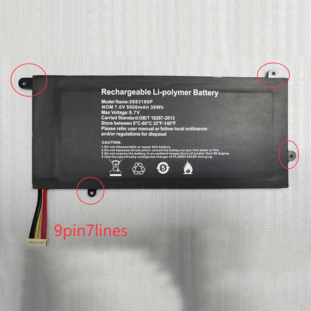7.6V 5000mAh 5883190P Laptop Battery for Vastking S133 K136T K157