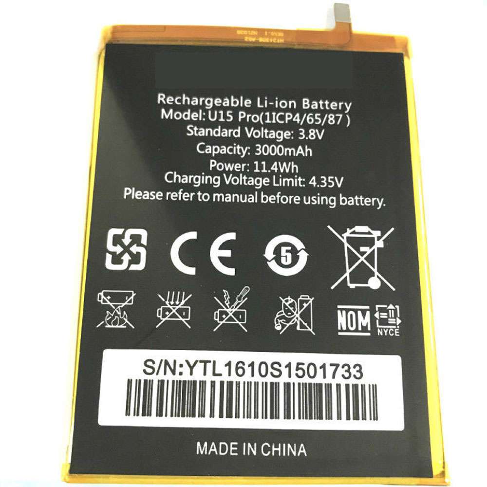 3.8V/4.35V 3000mAh/11.4WH Oukitel U15 Pro Replacement Battery