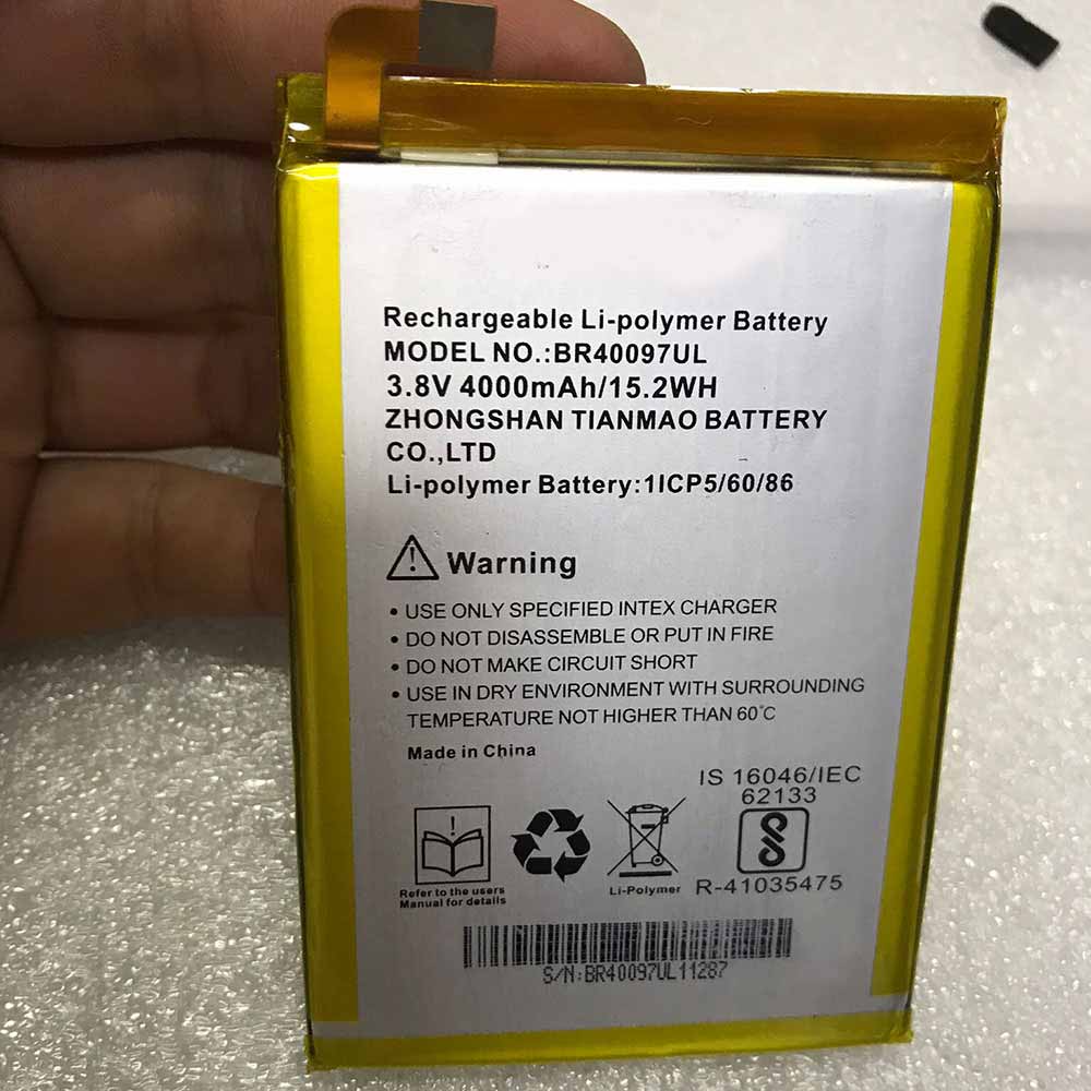 3.8V/4.35V 4000mAh/15.2WH BR40097UL Smartphone Battery for Intex BR40097UL