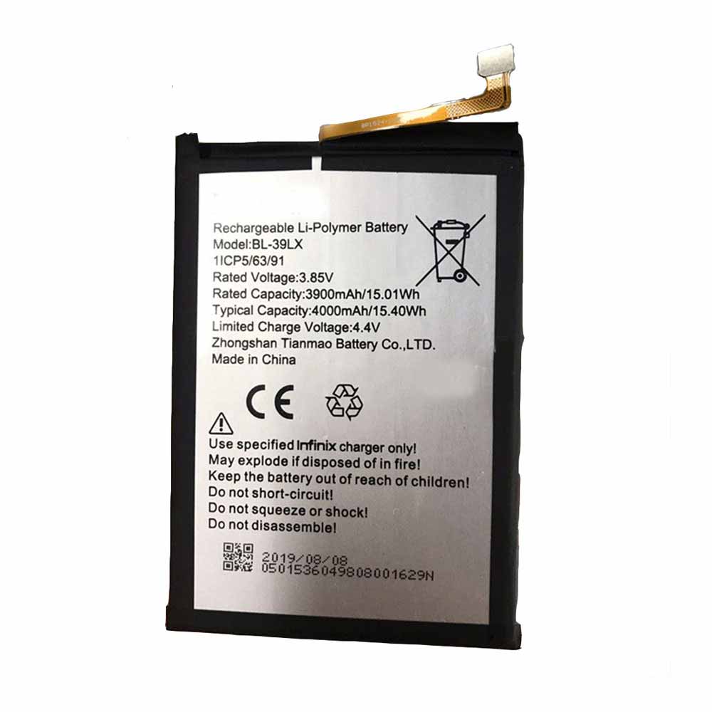 3.85V/4.4V 3900mAh/15.01WH BL-39LX Smartphone Battery for Infinix HOT S3 Hot 6