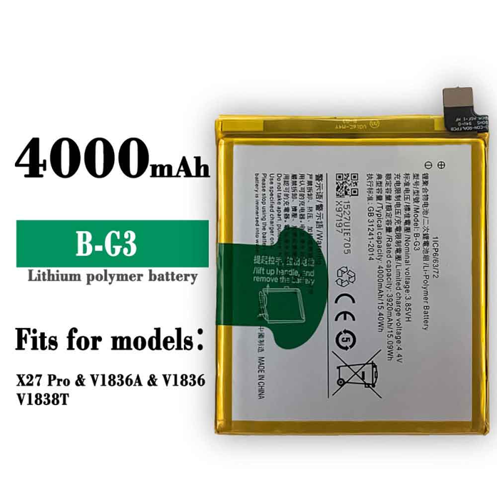 3.85V 4.4V 4000mAh/15.40WH B-G3 Smartphone Battery for Vivo X27 Pro