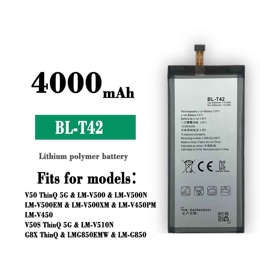 3.87V 4.45V 4000MAH/15.5Wh BL-T42 Smartphone Battery for LG V50 ThinQ V50S G8X