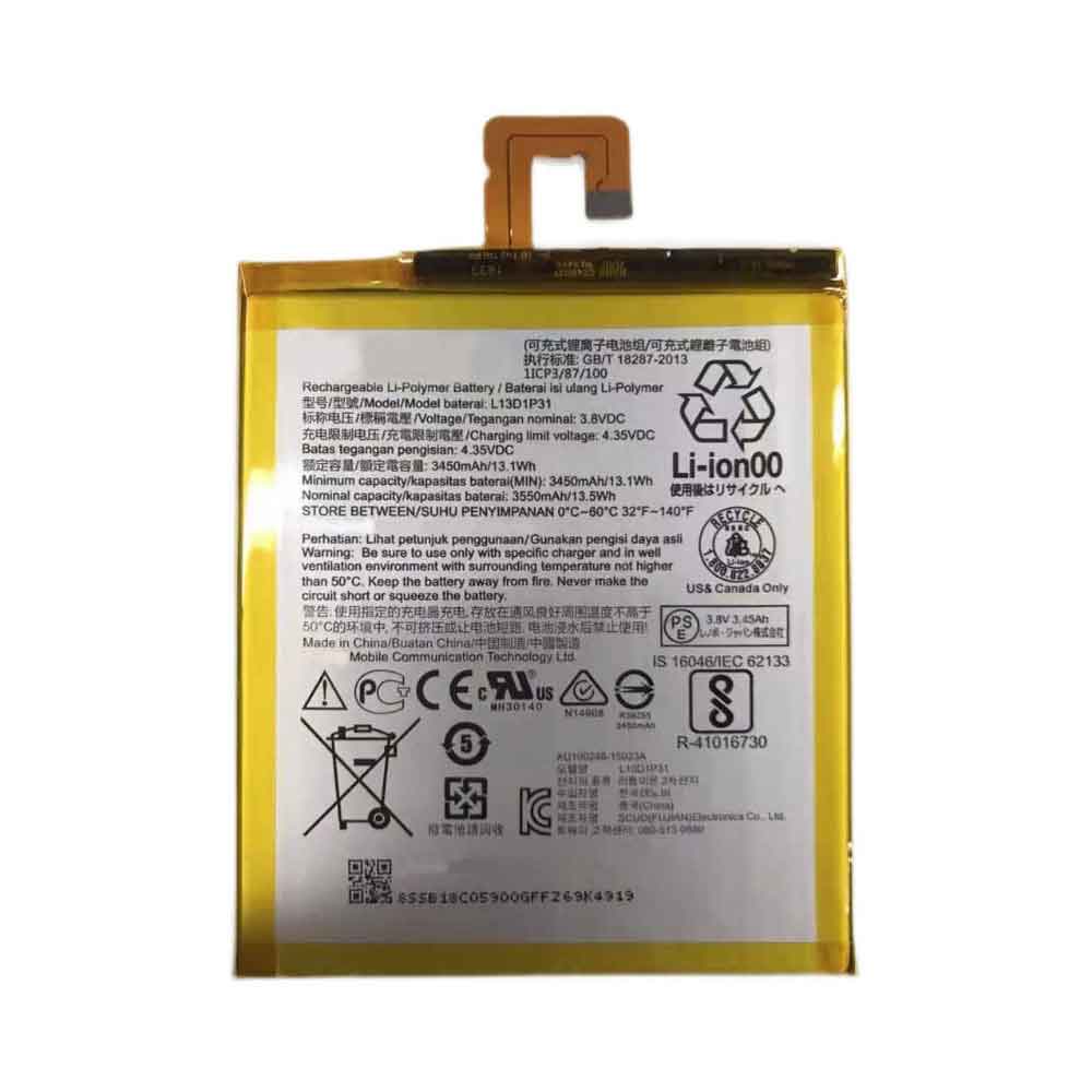 3.8V 4.35V 3450mAh/13.1WH L13D1P31 Tablet Battery for Lenovo Tab 2 A7-10F A7-30TC S5000 S5000-F