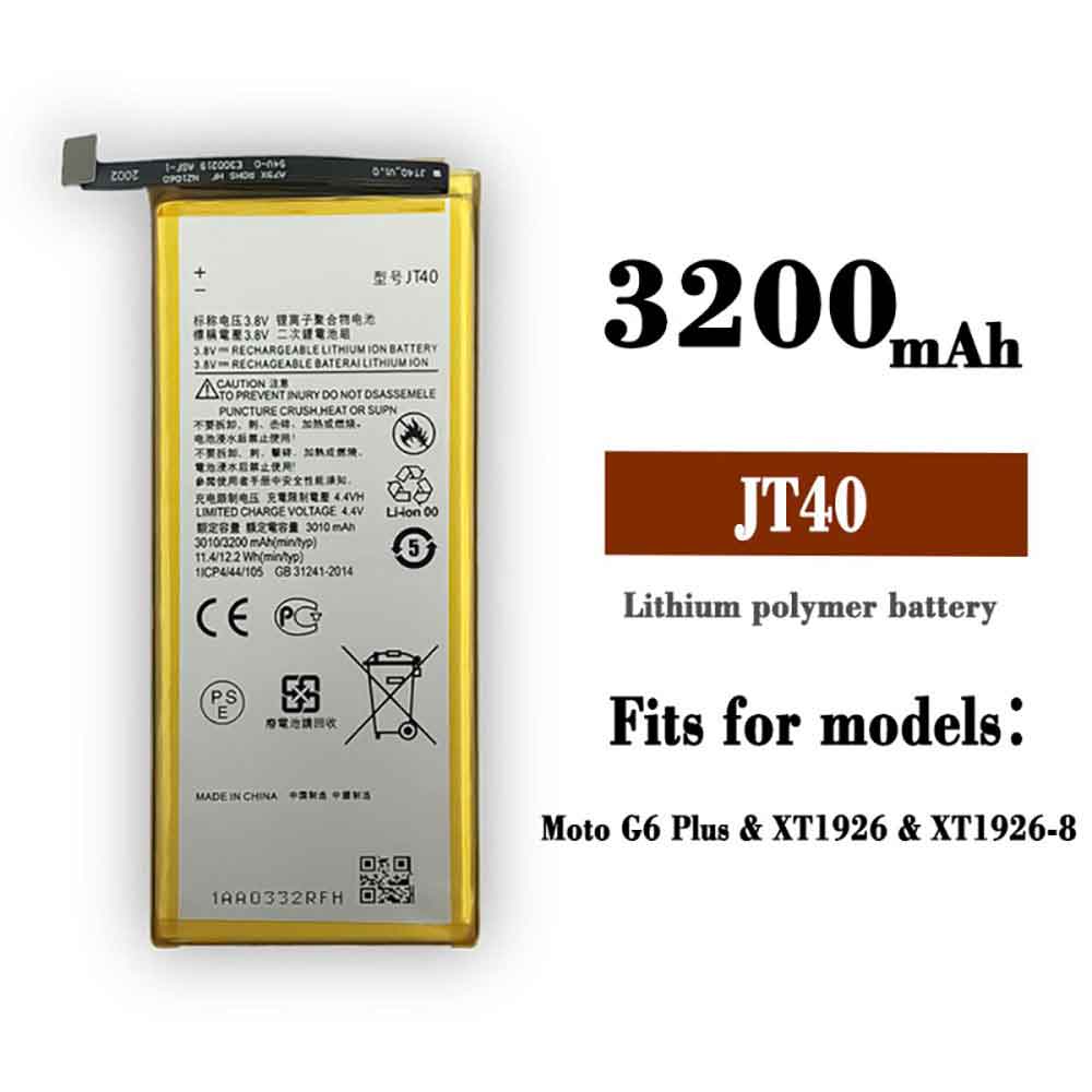 3.8V 4.4V 3010mAh/11.4WH JT40 Smartphone Battery for Motorola Moto G6 Plus XT1926 XT1926-1 XT1926-8