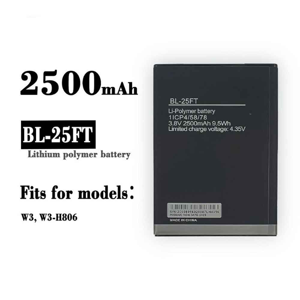 3.8V 4.35V 2500mAh/9.5WH BL-25FT Smartphone Battery for Tecno W3 W3-H806