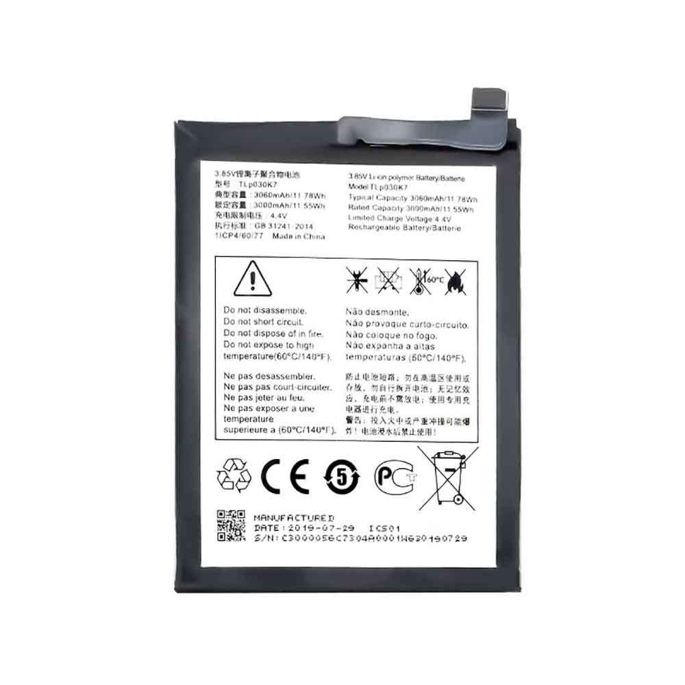 3.85V 3060mAh TLp030K7 Smartphone Battery for Alcatel 1S 5024A 5024D_EEA