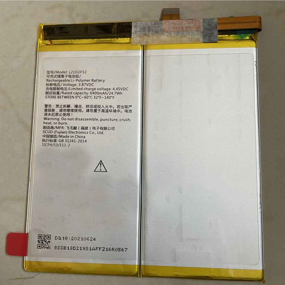 3.87V 6400mAh L21D2P32 Tablet Battery for Lenovo L21D2P32