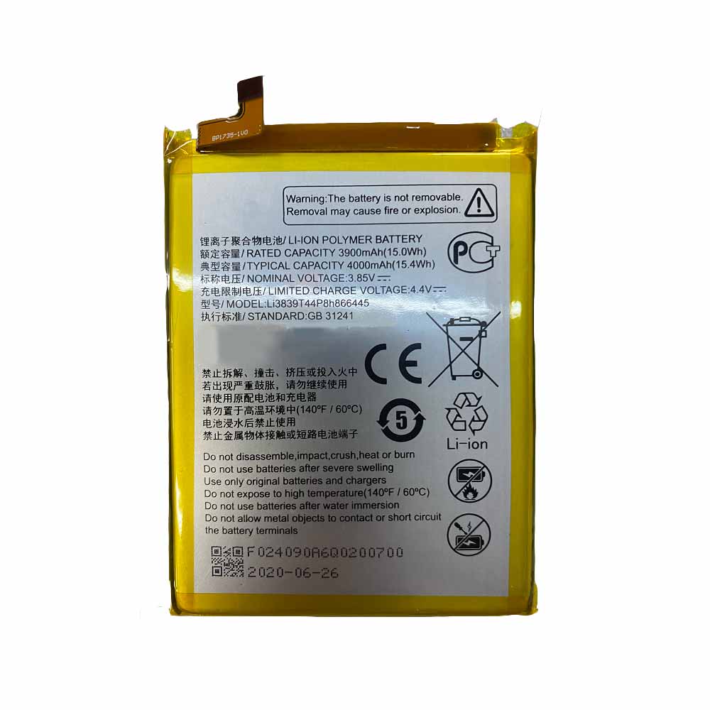 3.85V 4.4V 3900mAh 15.0WH Li3839T44P8h866445 Smartphone Battery for ZTE Li3839T44P8h866445