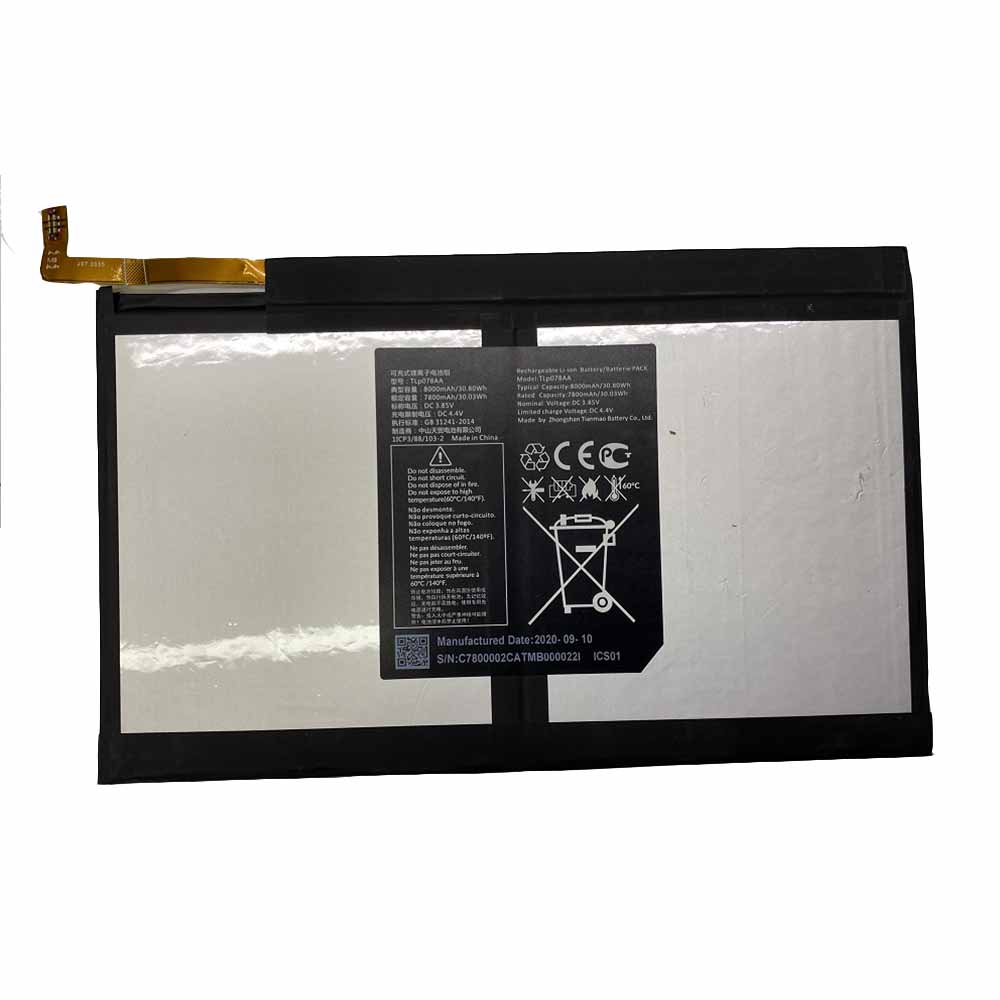 3.85V 4.4V 7800mAh 30.03WH TLp078AA Tablet Battery for Alcatel TLp078AA