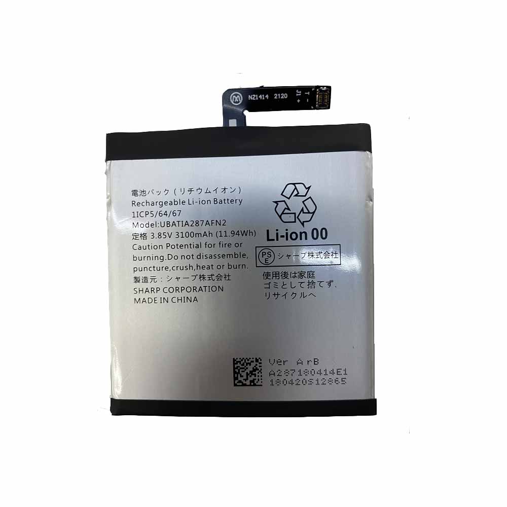 3.85V 3100mAh 11.94WH UBATIA287AFN2 Smartphone Battery for Sharp Aquos R2 Sh-03k