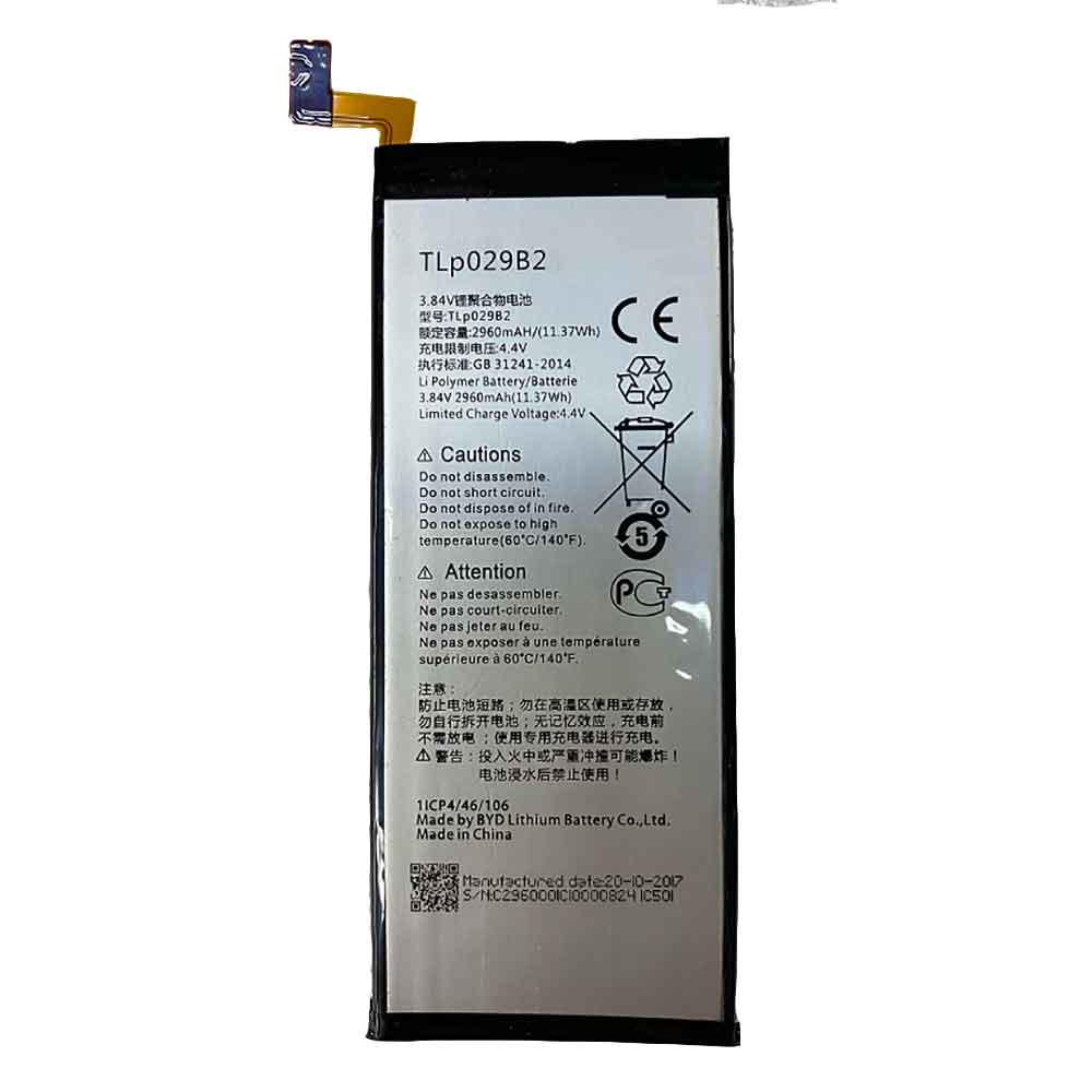 3.84V 4.4V 2960mAh 11.37WH TLP029B2 Smartphone Battery for Alcatel One Touch Pop 4S