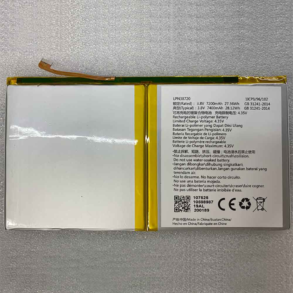 3.8V 4.35V 7200mAh 27.36WH LPN38720 Tablet Battery for Hisense LPN38720