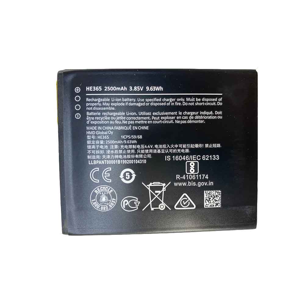 3.85V 4.40V 2500mAh 9.63WH HE365 Smartphone Battery for Nokia 1 Plus TA-1111 TA-1123